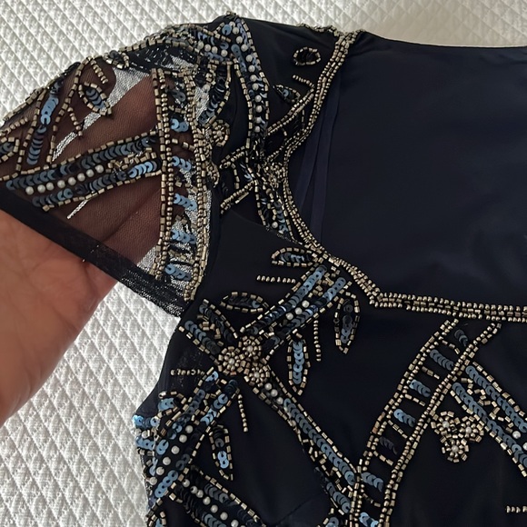 Adrianna Papell Beaded Cap Sleeve Dress Midnight Size 8‎ - Picture 9 of 14